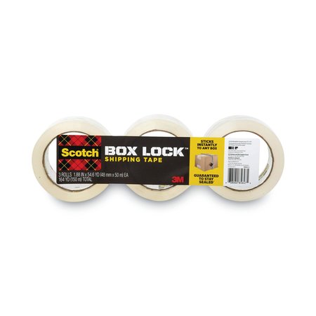 SCOTCH Box Lock Shipping Packaging Tape, 3 in. Core, 1.88 in. x 54.6 yds, Clear, PK3, 3PK 39503